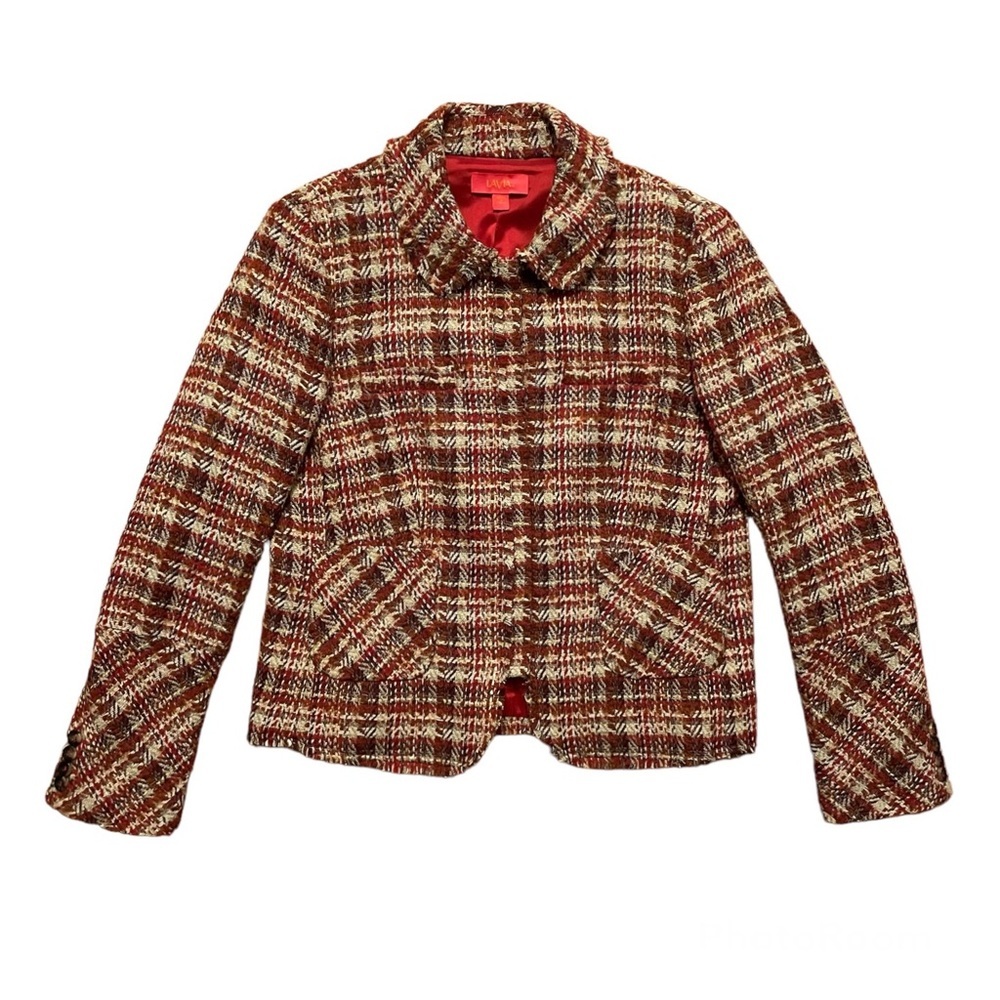 LaVia by Piazza Sempione plum fringe tweed blazer jacket size 16
